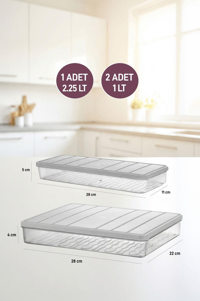 3'lü Set ( 1 Adet 2,25 2 Adet 1 Lt. ) Nora Organizer Buzdolabı Buzluk Düzenleyici Saklama Kabı - Selka Home | Şık tasarımlar akıllı çözümler