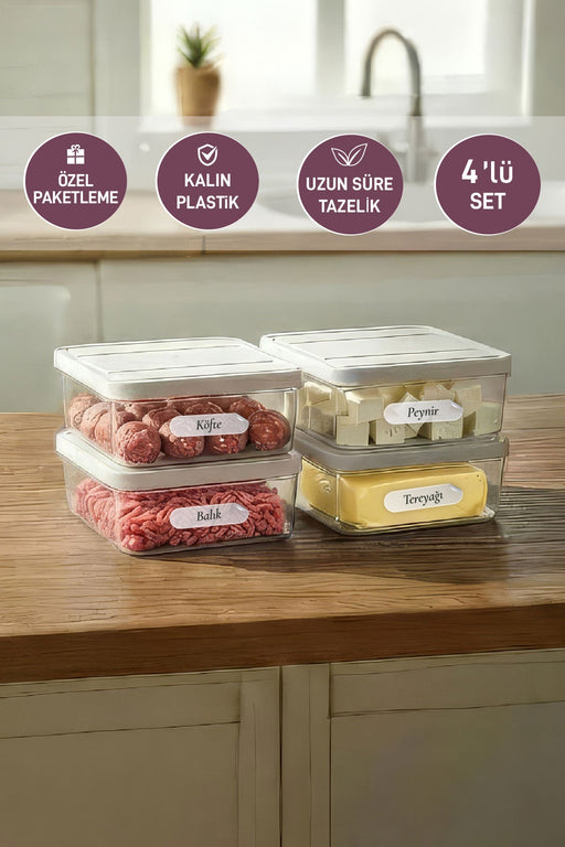 4 Adet 0.5 Lt. Nora Organizer Buzdolabı Buzluk Düzenleyici Saklama Kabı - Selka Home | Şık tasarımlar akıllı çözümler