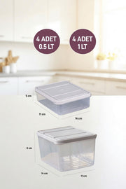 4 Adet 0.5 ve 4 Adet Derin 1 Lt. Nora Organizer Buzdolabı Buzluk Düzenleyici Saklama Kabı - Selka Home | Şık tasarımlar akıllı çözümler
