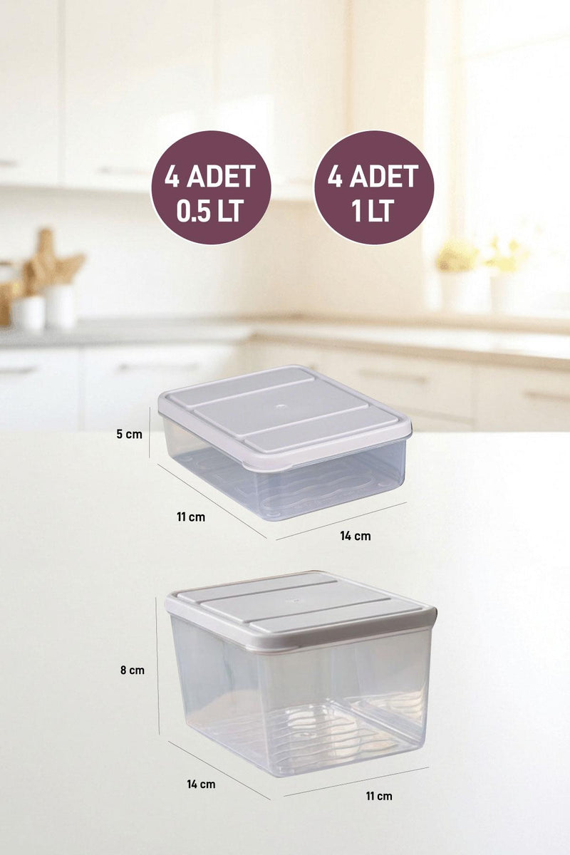 4 Adet 0.5 ve 4 Adet Derin 1 Lt. Nora Organizer Buzdolabı Buzluk Düzenleyici Saklama Kabı - Selka Home | Şık tasarımlar akıllı çözümler