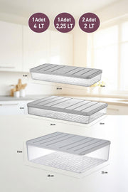 4'lü Set Nora Organizer Buzdolabı Buzluk Düzenleyici Saklama Kabı( 1 Ad. 4 Lt. 1 Ad. 2,25 Lt. 2 Ad. 1 Lt. ) - Selka Home | Şık tasarımlar akıllı çözümler