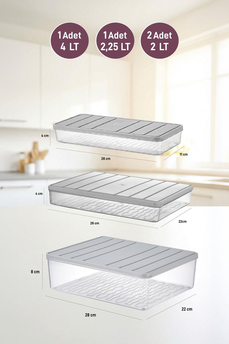 4'lü Set Nora Organizer Buzdolabı Buzluk Düzenleyici Saklama Kabı( 1 Ad. 4 Lt. 1 Ad. 2,25 Lt. 2 Ad. 1 Lt. ) - Selka Home | Şık tasarımlar akıllı çözümler