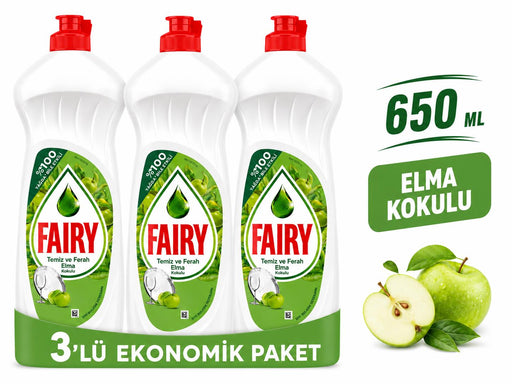 Fairy Orijinal Elma Kokulu Bulaşık Deterjanı 650 ml x 3'lü Ekonomik Paket Elde Bulaşık Yıkama Deterjanı - Selka Home | Şık tasarımlar akıllı çözümler