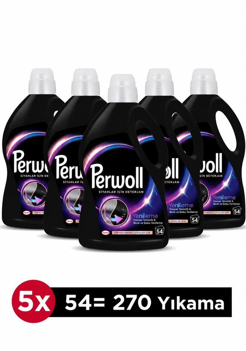 Perwoll Siyahlar ve Koyu Renkliler Yenileme & Hassas Sıvı Çamaşır Deterjanı 2.97L 5'li Set - Selka Home | Şık tasarımlar akıllı çözümler