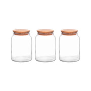Selka Home 3'lü 890 ML Sade Ahşap Kapaklı Cam Kavanoz - Selka Home | Şık tasarımlar akıllı çözümler