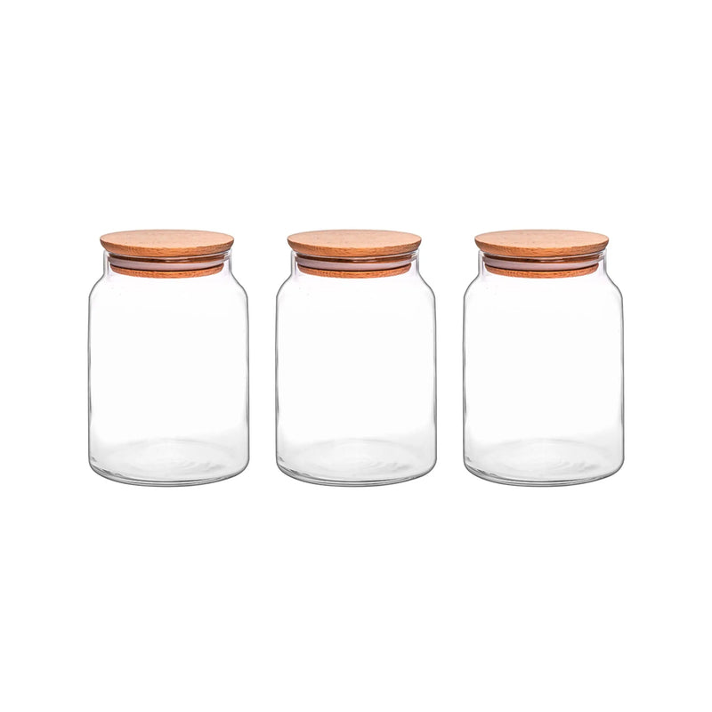 Selka Home 3'lü 890 ML Sade Ahşap Kapaklı Cam Kavanoz - Selka Home | Şık tasarımlar akıllı çözümler