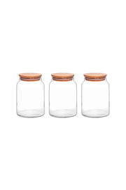 Selka Home 3'lü 890 ML Sade Ahşap Kapaklı Cam Kavanoz - Selka Home | Şık tasarımlar akıllı çözümler