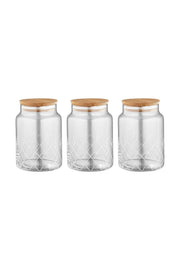Selka Home - 3'lü Kesme Detaylı Ahşap Kapak Kavanoz 890 ML - Selka Home | Şık tasarımlar akıllı çözümler