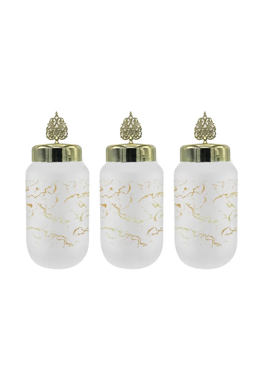 Selka Home 3'lü Kulplu Kapaklı Beyaz  Mermer Desen Kavanoz 1500 ML - Selka Home | Şık tasarımlar akıllı çözümler