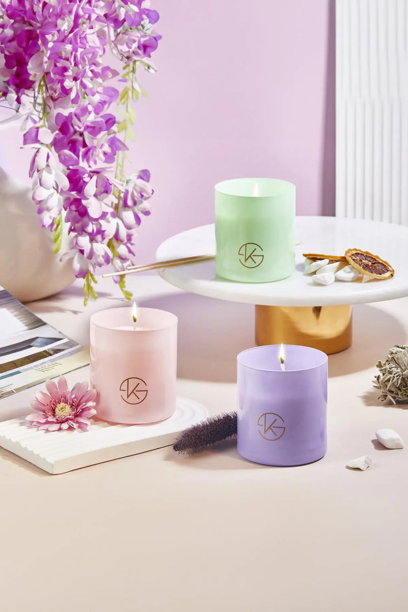 Selka Home Flowery Pathculi Lavander Kokulu Organik Cam Mum 480 gr - Selka Home | Şık tasarımlar akıllı çözümler