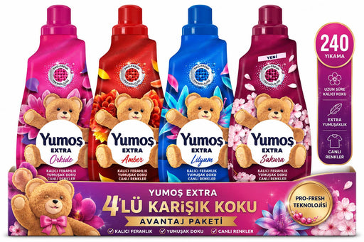 Yumoş Extra Karışık Koku Konsantre Yumuşatıcı Seti 4'lü Paket 1440 ml x 4 (240 Yıkama) Orkide - Amber - Lilyum - Sakura - Selka Home | Şık tasarımlar akıllı çözümler